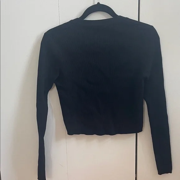 Black Ribbed Cropped Cardigan - Picture 2 of 4